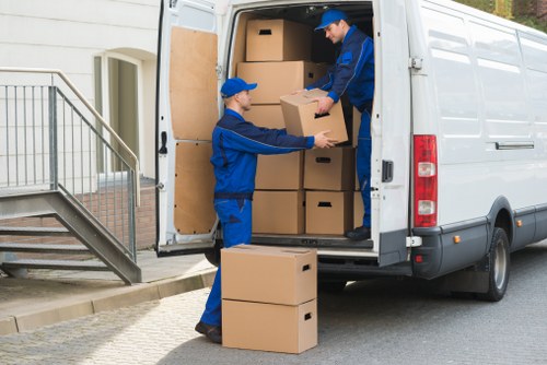 Organised moving boxes prepared for a Pimlico flat or office