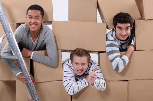 Packed boxes and furniture ready for house removals in Pimlico